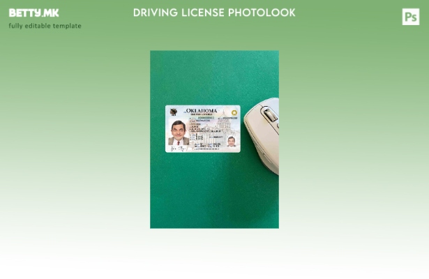 Модерен стил шаблон за возачка дозвола САД Оклахома во формат PSD, целосно уредл